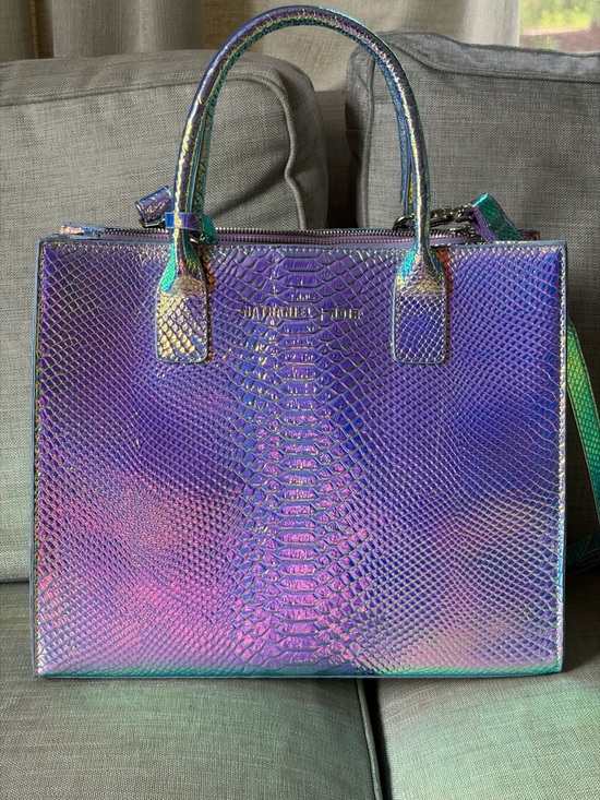 Nathaniel Noir Handbags - Nathaniel Noir Iridescent Purple Crocodile-Embossed Tote Bag